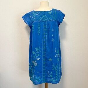 JOHNNY WAS Workshop Embroidered Petal Sleeve Tunic Dress - Blue - Medium